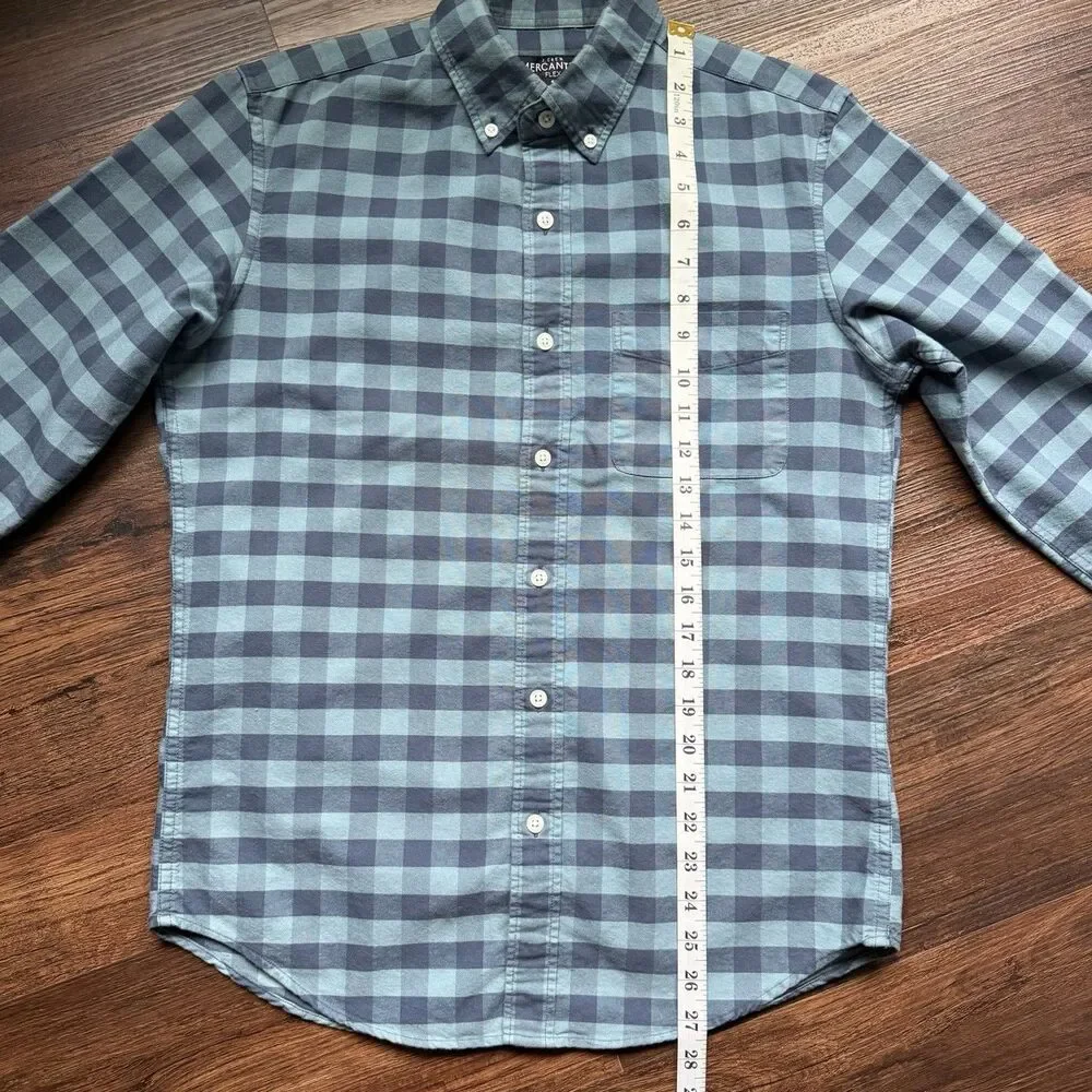 J Crew Mens S Mercantile Flex Blue Plaid Button Up Collared Shirt Long Sleeve